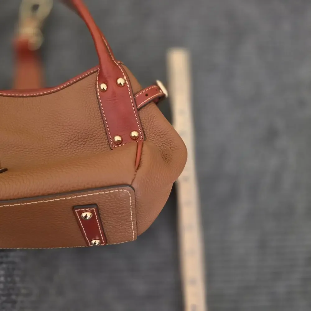 Dooney & Bourke Tan Pebble Grain Logo Lock Small Satchel